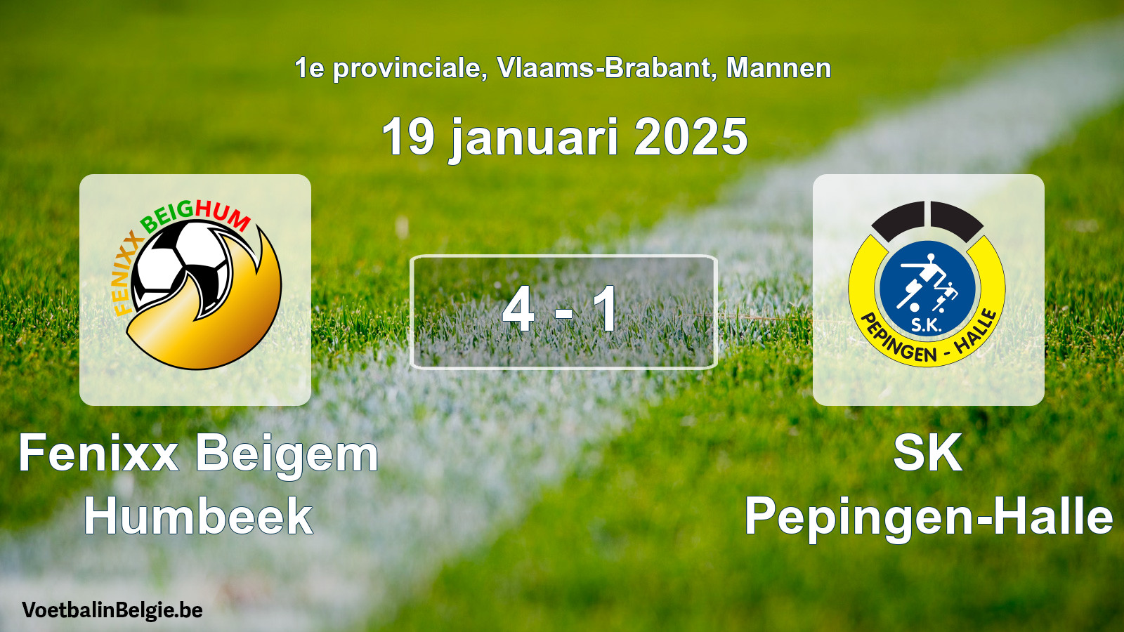 Gespeelde wedstrijd mannenvoetbal: Fenixx Beigem Humbeek - SK Pepingen-Halle 4 - 1 (19 januari 2025)