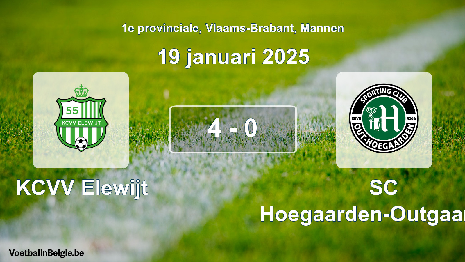 Gespeelde wedstrijd mannenvoetbal: KCVV Elewijt - SC Hoegaarden-Outgaarden 4 - 0 (19 januari 2025)