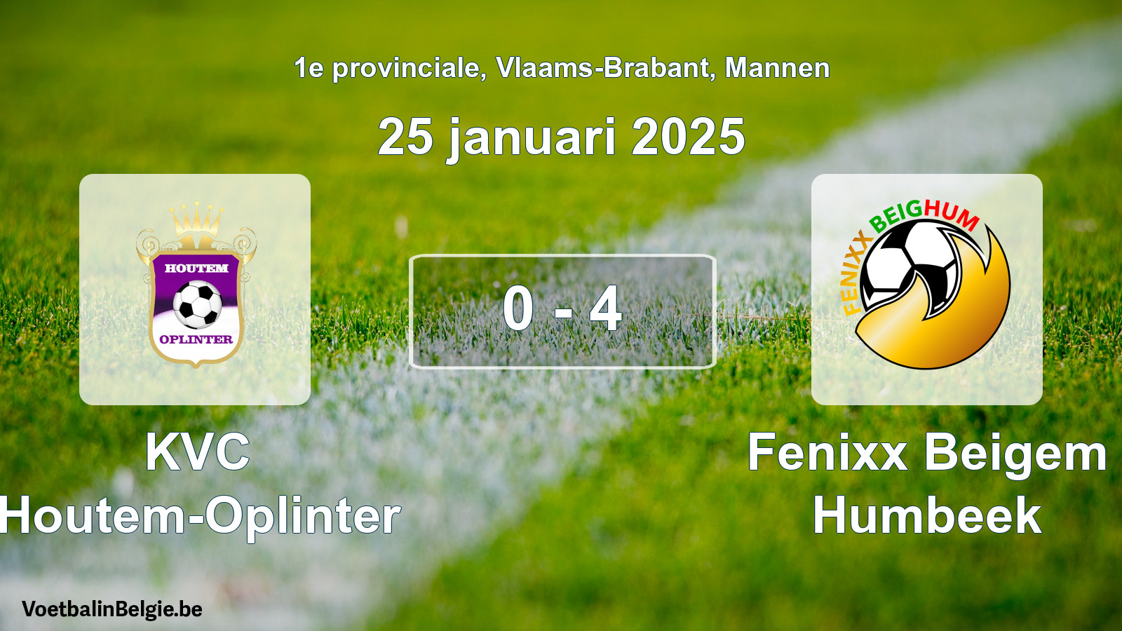 Gespeelde wedstrijd mannenvoetbal: KVC Houtem-Oplinter - Fenixx Beigem Humbeek 0 - 4 (25 januari 2025)