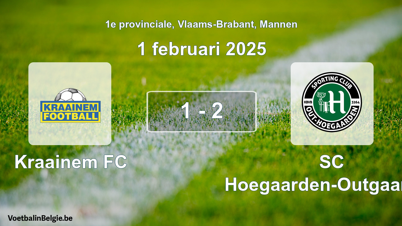 Gespieltes Spiel männer-Fußball: Kraainem FC - SC Hoegaarden-Outgaarden 1 - 2 (1 Februar 2025)