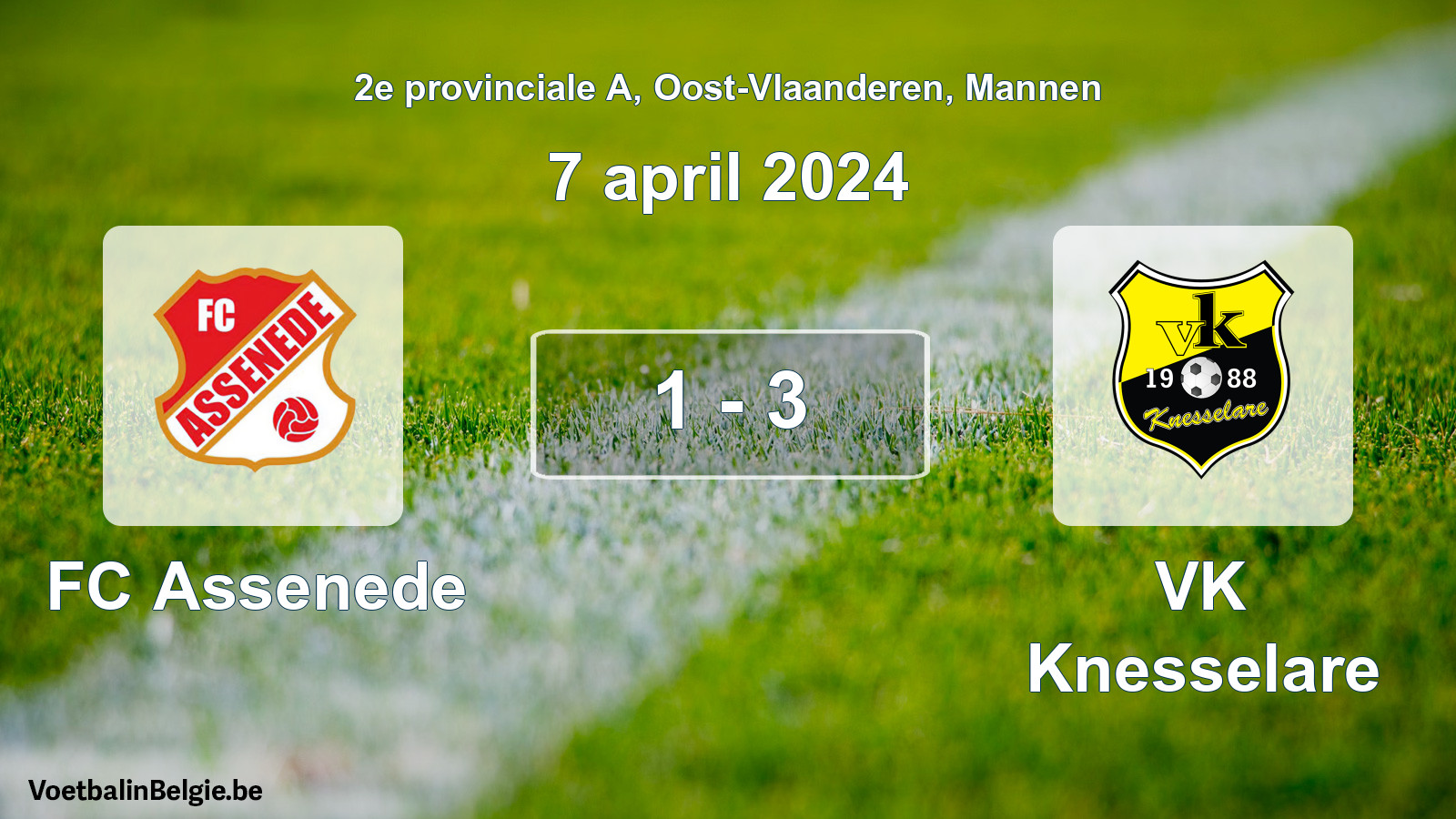 Gespeelde wedstrijd mannenvoetbal: FC Assenede - VK Knesselare 1 - 3 (7 april 2024)