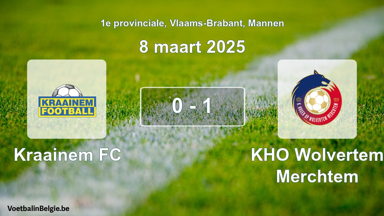 Gespeelde wedstrijd mannenvoetbal: Kraainem FC - KHO Wolvertem Merchtem 0 - 1 (8 maart 2025)
