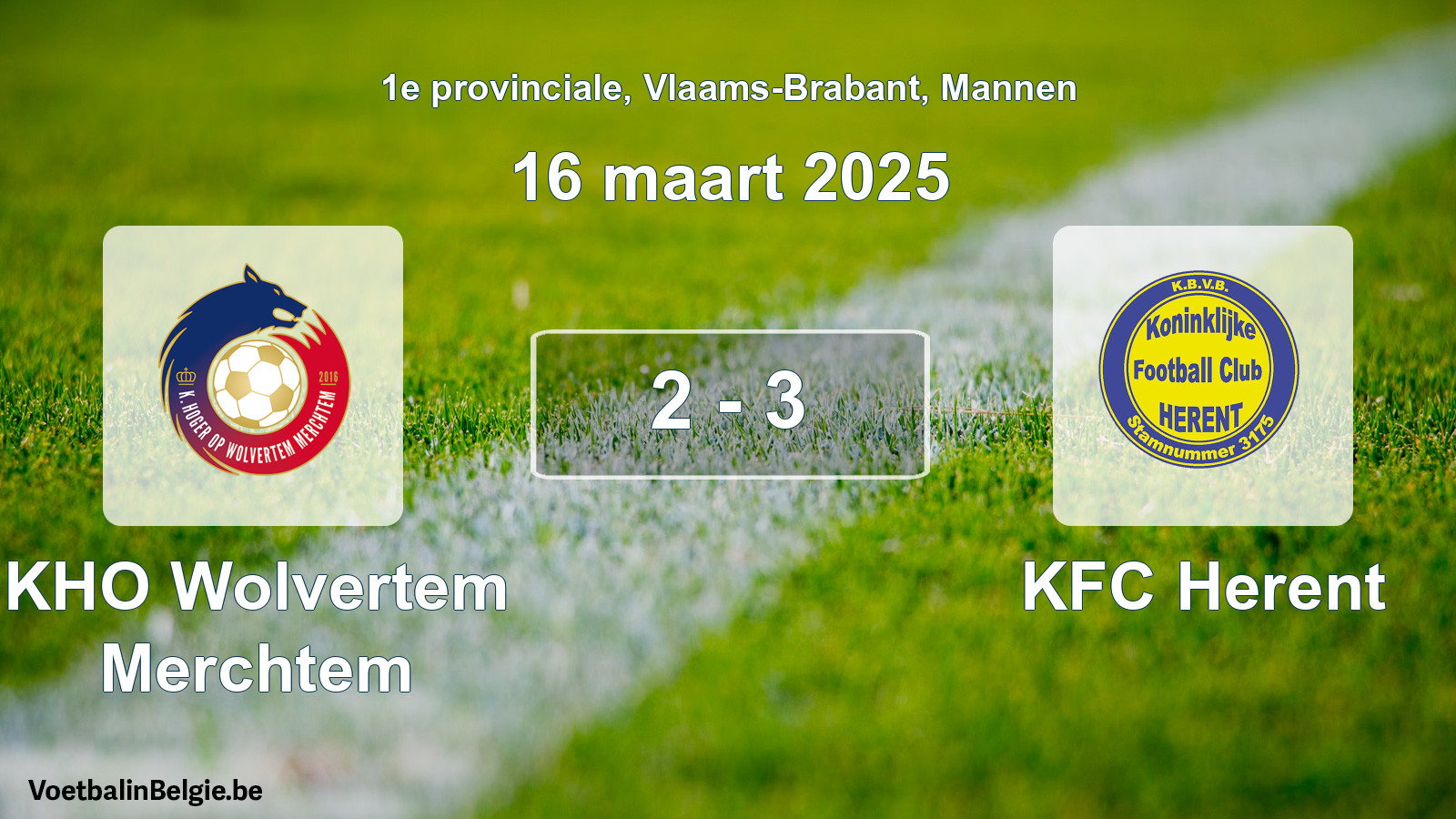 Gespeelde wedstrijd mannenvoetbal: KHO Wolvertem Merchtem - KFC Herent 2 - 3 (16 maart 2025)