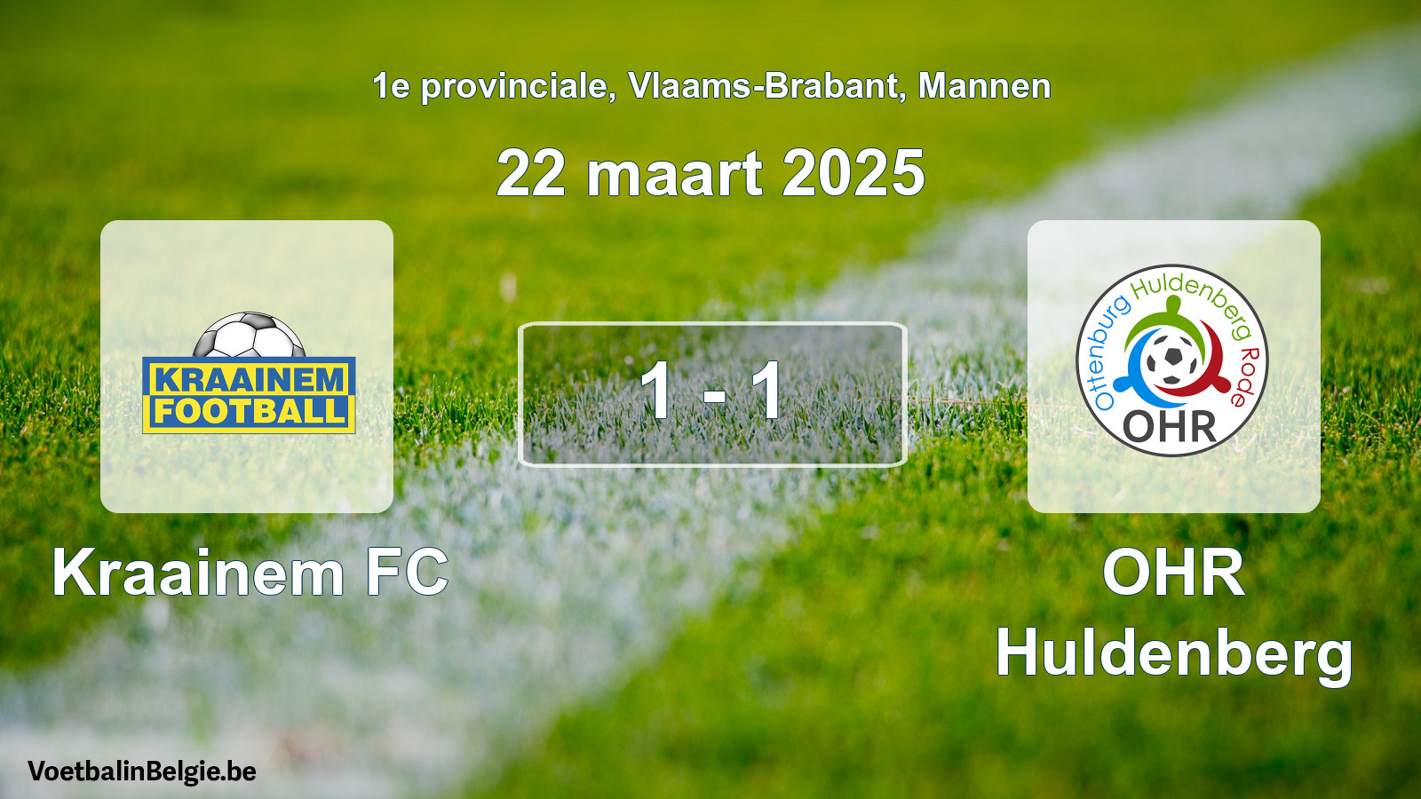 Gespeelde wedstrijd mannenvoetbal: Kraainem FC - OHR Huldenberg 1 - 1 (22 maart 2025)
