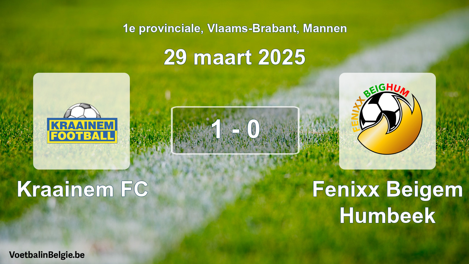 Gespeelde wedstrijd mannenvoetbal: Kraainem FC - Fenixx Beigem Humbeek 1 - 0 (29 maart 2025)