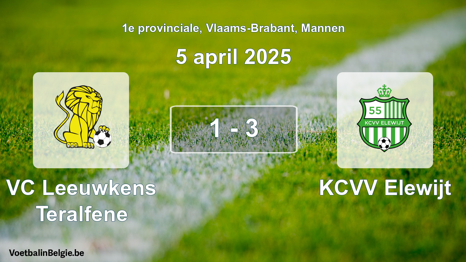 Played match men football: VC Leeuwkens Teralfene - KCVV Elewijt 1 - 3 (5 April 2025)