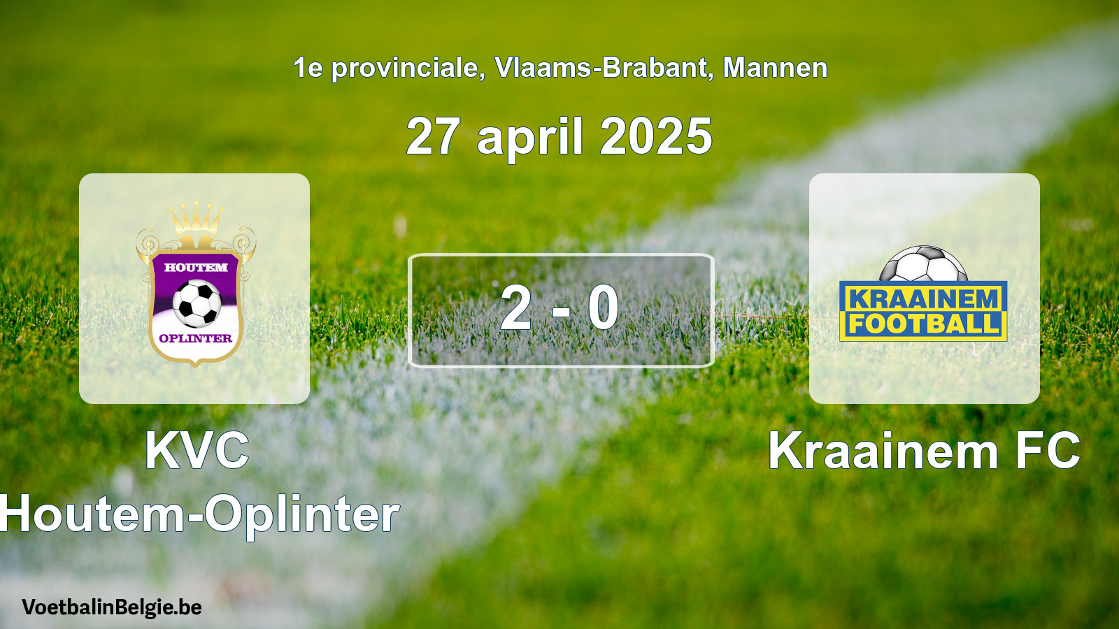 Gespeelde wedstrijd mannenvoetbal: KVC Houtem-Oplinter - Kraainem FC 2 - 0 (27 april 2025)