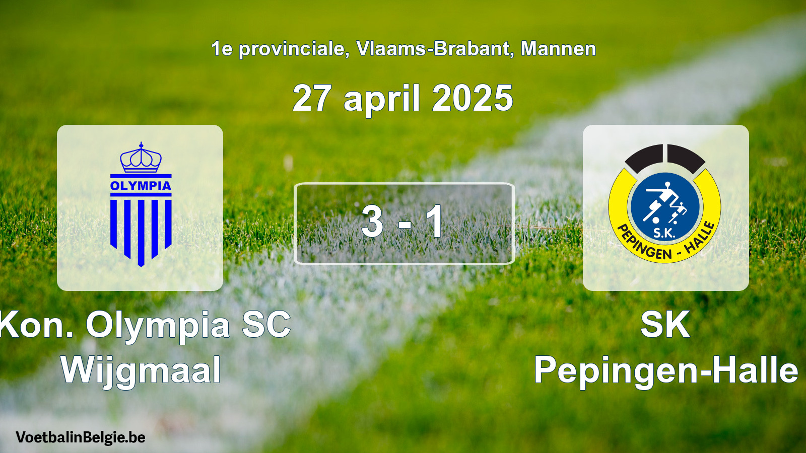 Gespeelde wedstrijd mannenvoetbal: Kon. Olympia SC Wijgmaal - SK Pepingen-Halle 3 - 1 (27 april 2025)