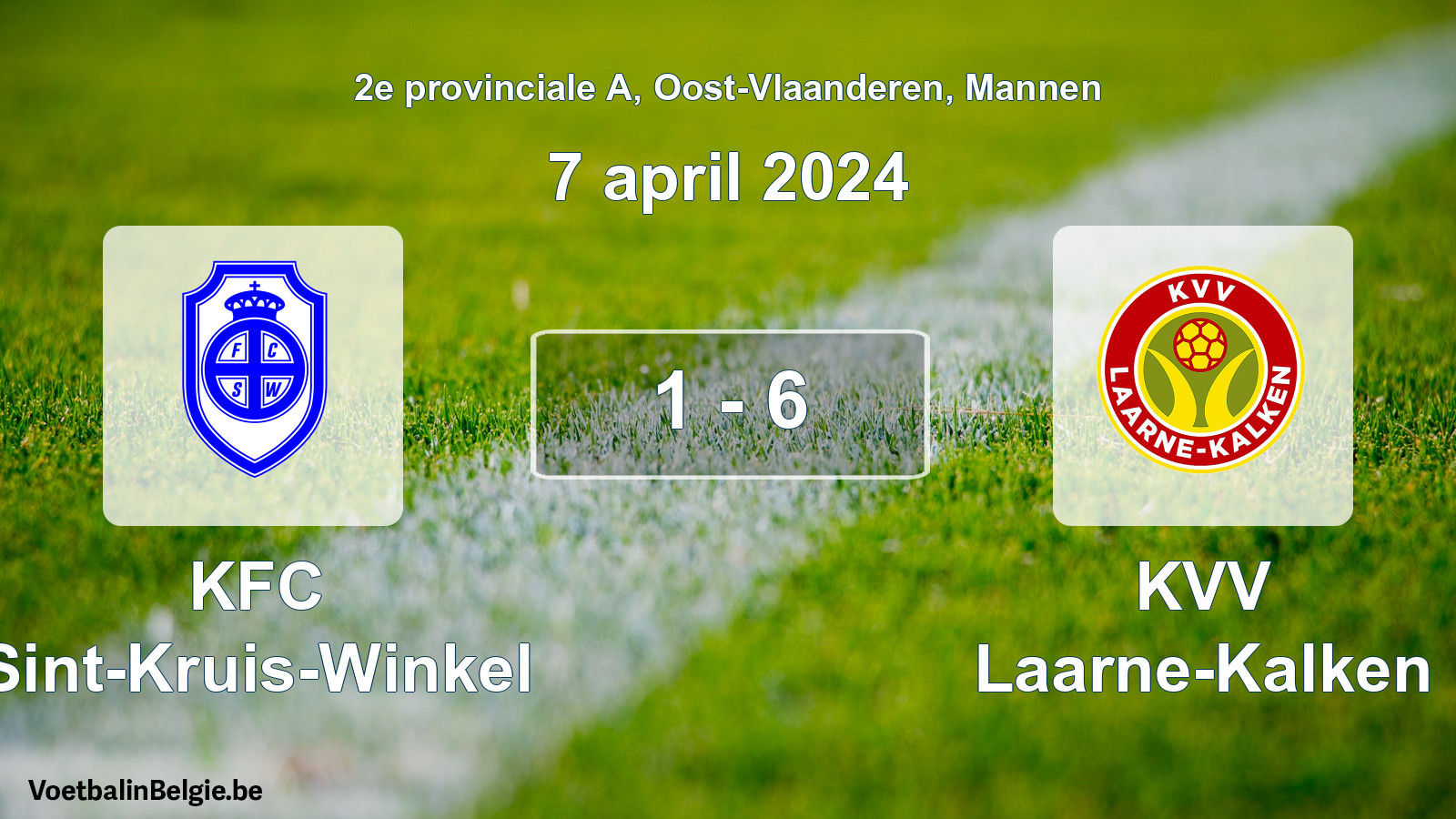 Gespeelde wedstrijd mannenvoetbal: KFC Sint-Kruis-Winkel - KVV Laarne-Kalken 1 - 6 (7 april 2024)