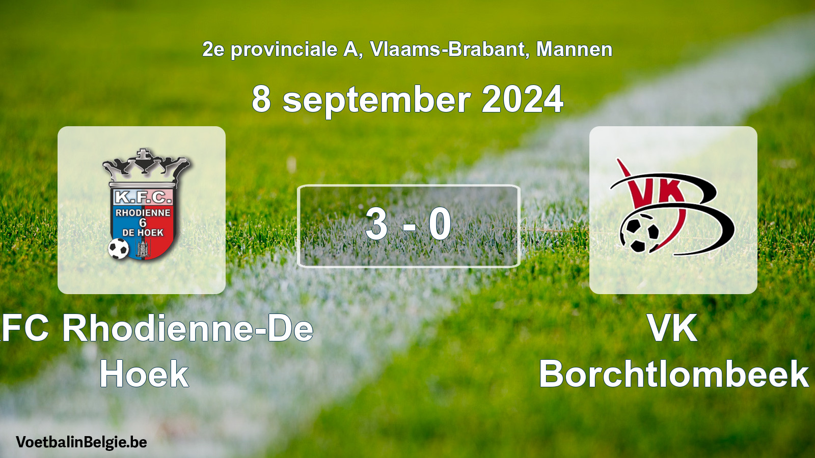 Gespeelde wedstrijd mannenvoetbal: KFC Rhodienne-De Hoek - VK Borchtlombeek 3 - 0 (8 september 2024)