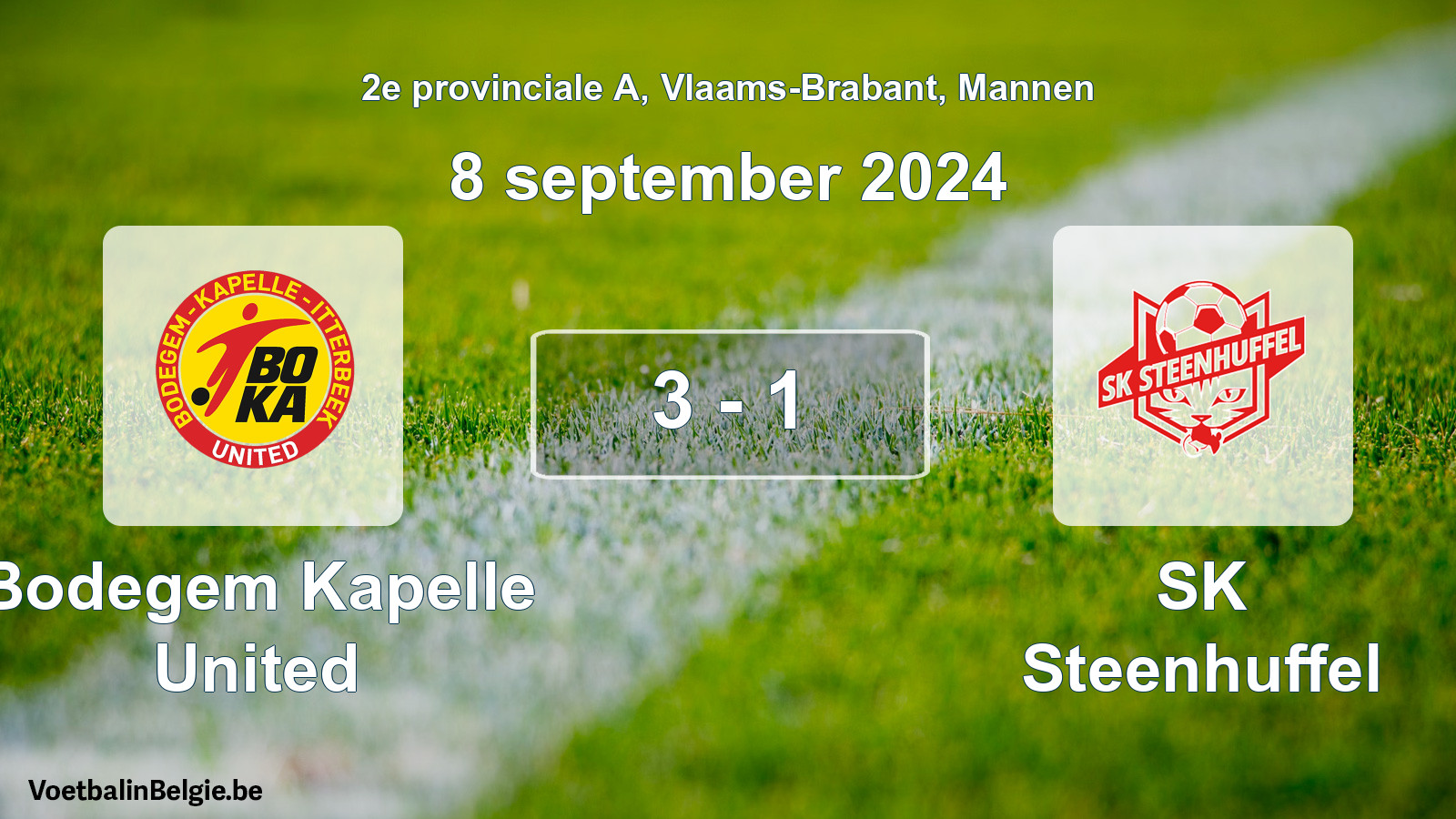 Gespieltes Spiel männer-Fußball: Bodegem Kapelle United - SK Steenhuffel 3 - 1 (8 September 2024)