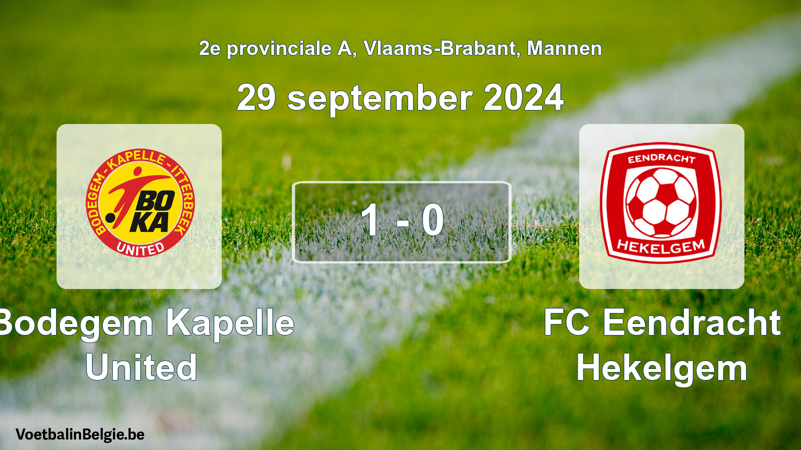 Gespeelde wedstrijd mannenvoetbal: Bodegem Kapelle United - FC Eendracht Hekelgem 1 - 0 (29 september 2024)