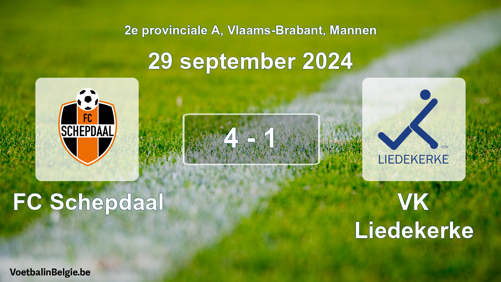 Gespeelde wedstrijd mannenvoetbal: FC Schepdaal - VK Liedekerke 4 - 1 (29 september 2024)
