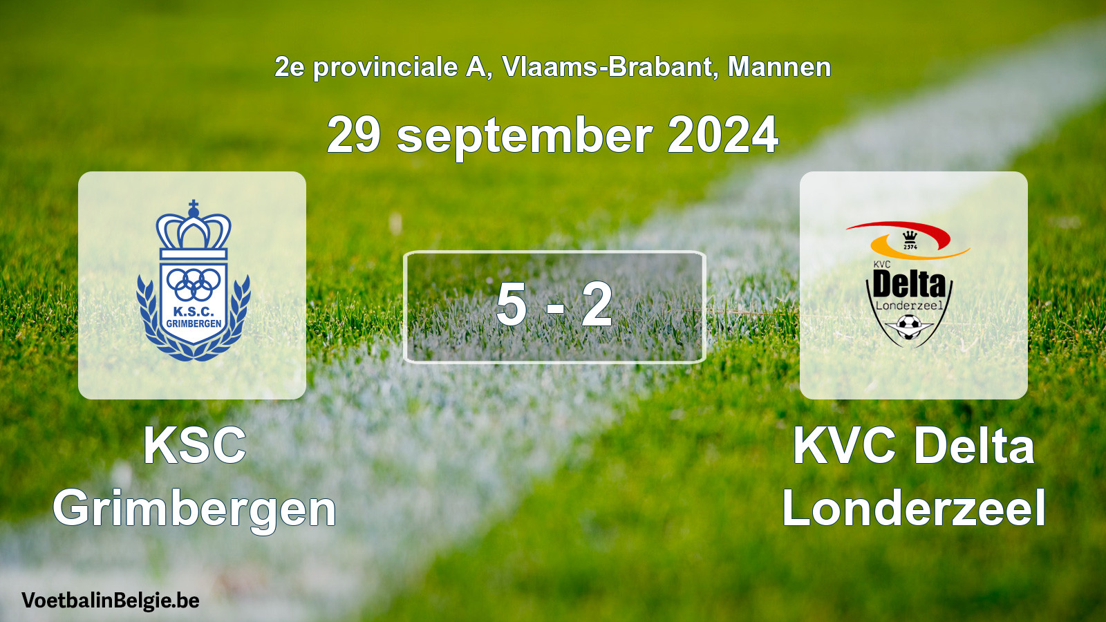 Gespeelde wedstrijd mannenvoetbal: KSC Grimbergen - KVC Delta Londerzeel 5 - 2 (29 september 2024)