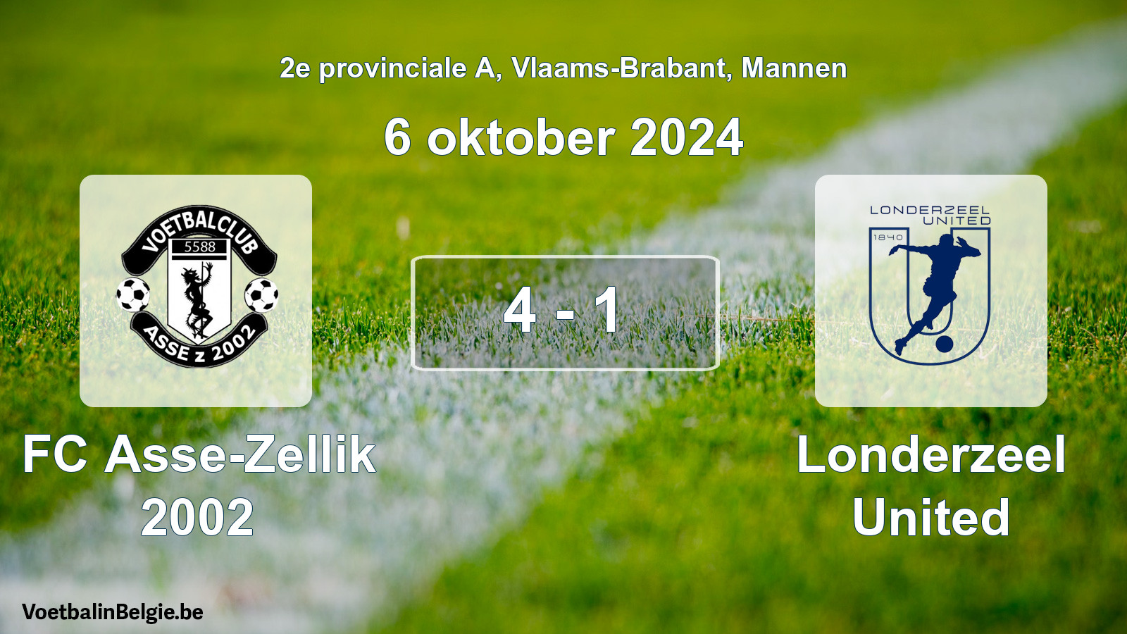 Gespeelde wedstrijd mannenvoetbal: FC Asse-Zellik 2002 - Londerzeel United 4 - 1 (6 oktober 2024)