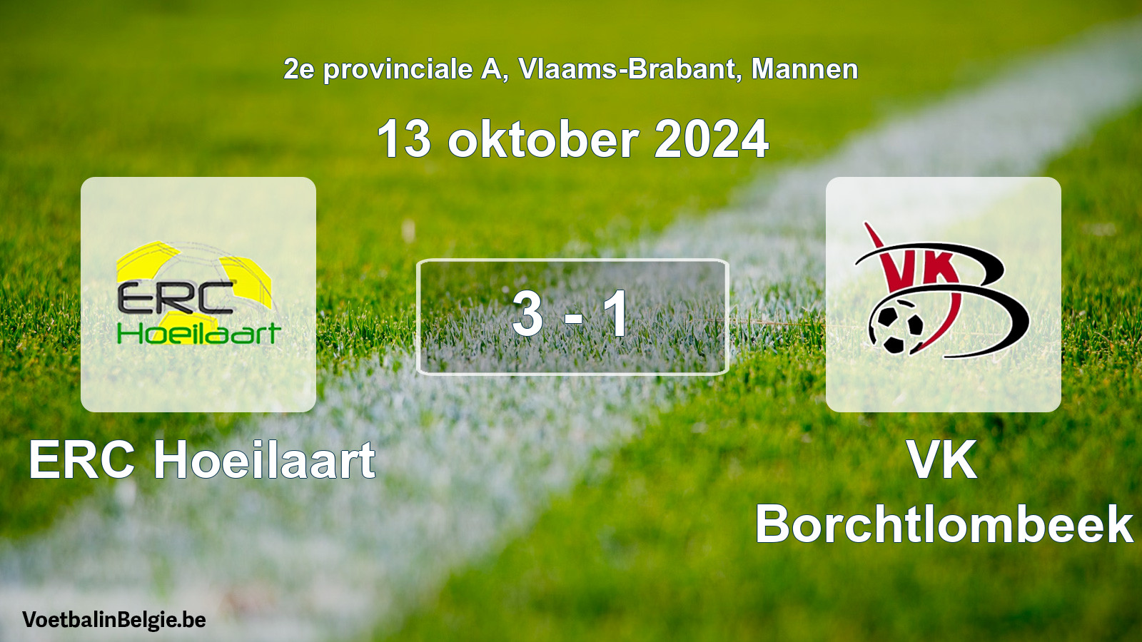 Gespeelde wedstrijd mannenvoetbal: ERC Hoeilaart - VK Borchtlombeek 3 - 1 (13 oktober 2024)