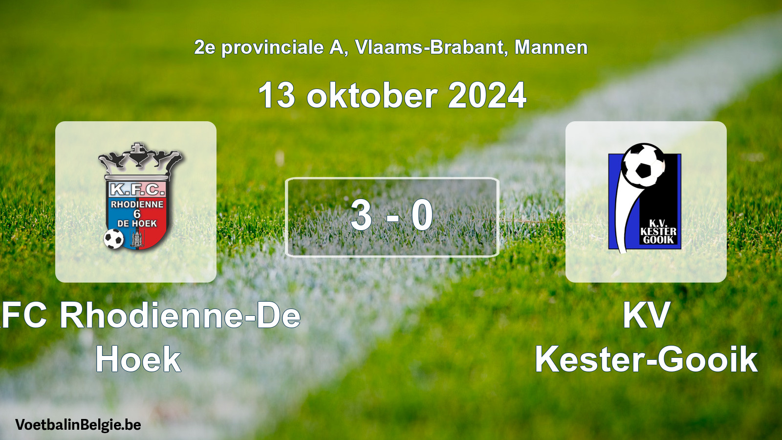 Gespeelde wedstrijd mannenvoetbal: KFC Rhodienne-De Hoek - KV Kester-Gooik 3 - 0 (13 oktober 2024)