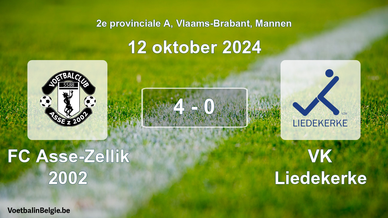 Gespeelde wedstrijd mannenvoetbal: FC Asse-Zellik 2002 - VK Liedekerke 4 - 0 (12 oktober 2024)