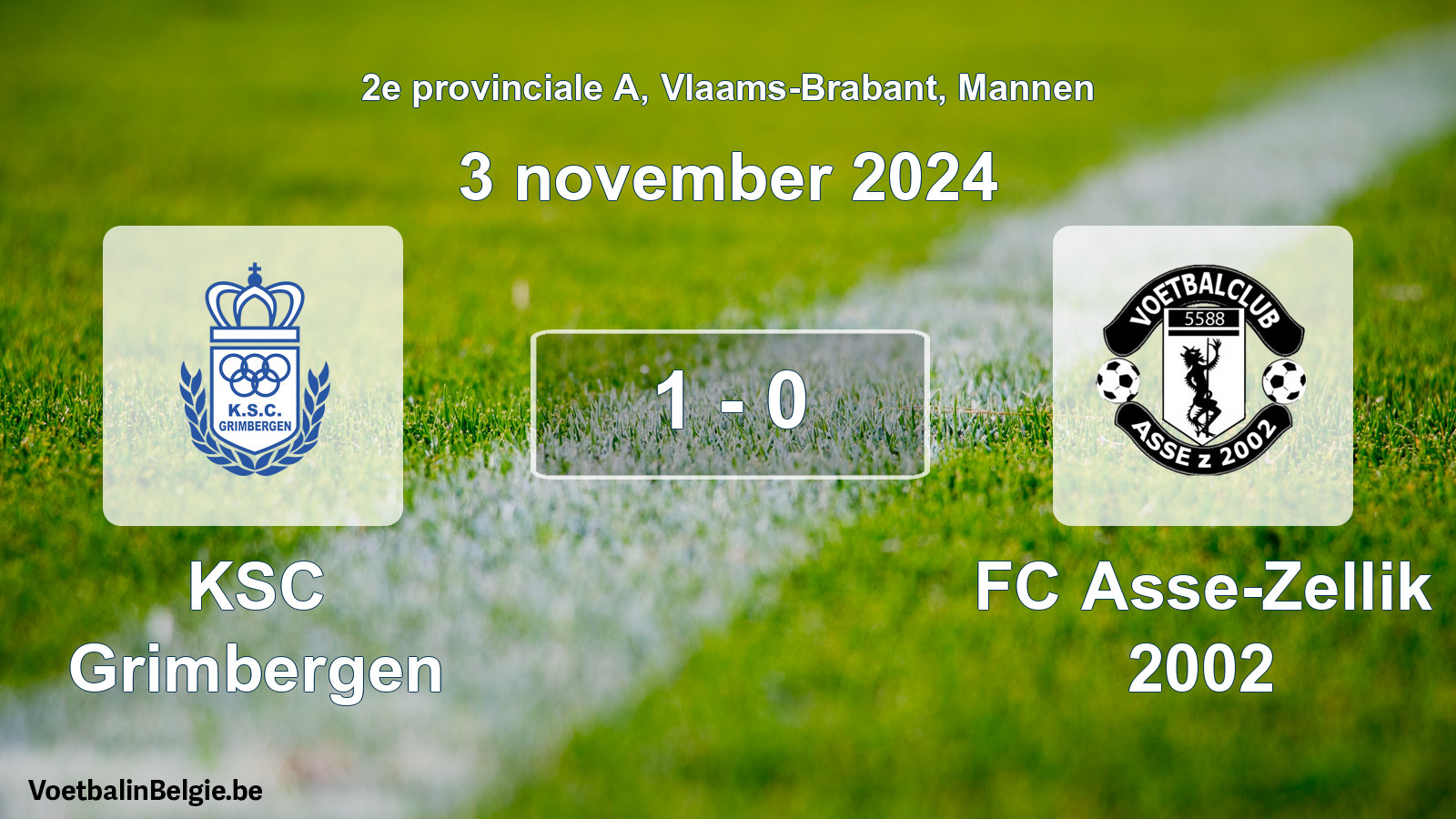 Gespeelde wedstrijd mannenvoetbal: KSC Grimbergen - FC Asse-Zellik 2002 1 - 0 (3 november 2024)