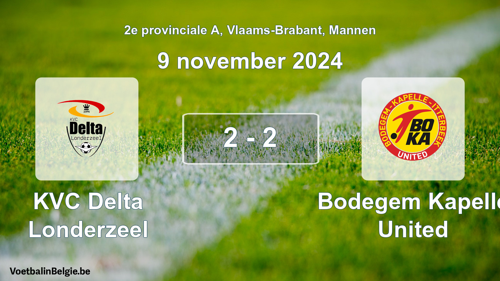Gespeelde wedstrijd mannenvoetbal: KVC Delta Londerzeel - Bodegem Kapelle United 2 - 2 (9 november 2024)