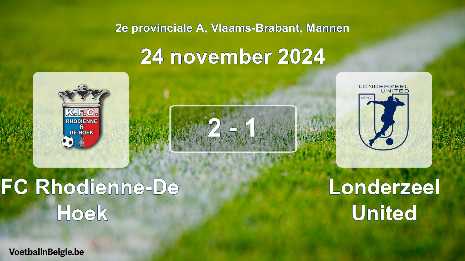 Gespieltes Spiel männer-Fußball: KFC Rhodienne-De Hoek - Londerzeel United 2 - 1 (24 November 2024)