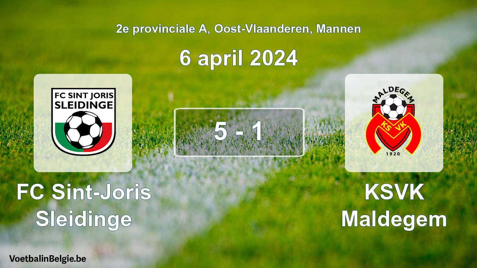 Gespeelde wedstrijd mannenvoetbal: FC Sint-Joris Sleidinge - KSVK Maldegem 5 - 1 (6 april 2024)