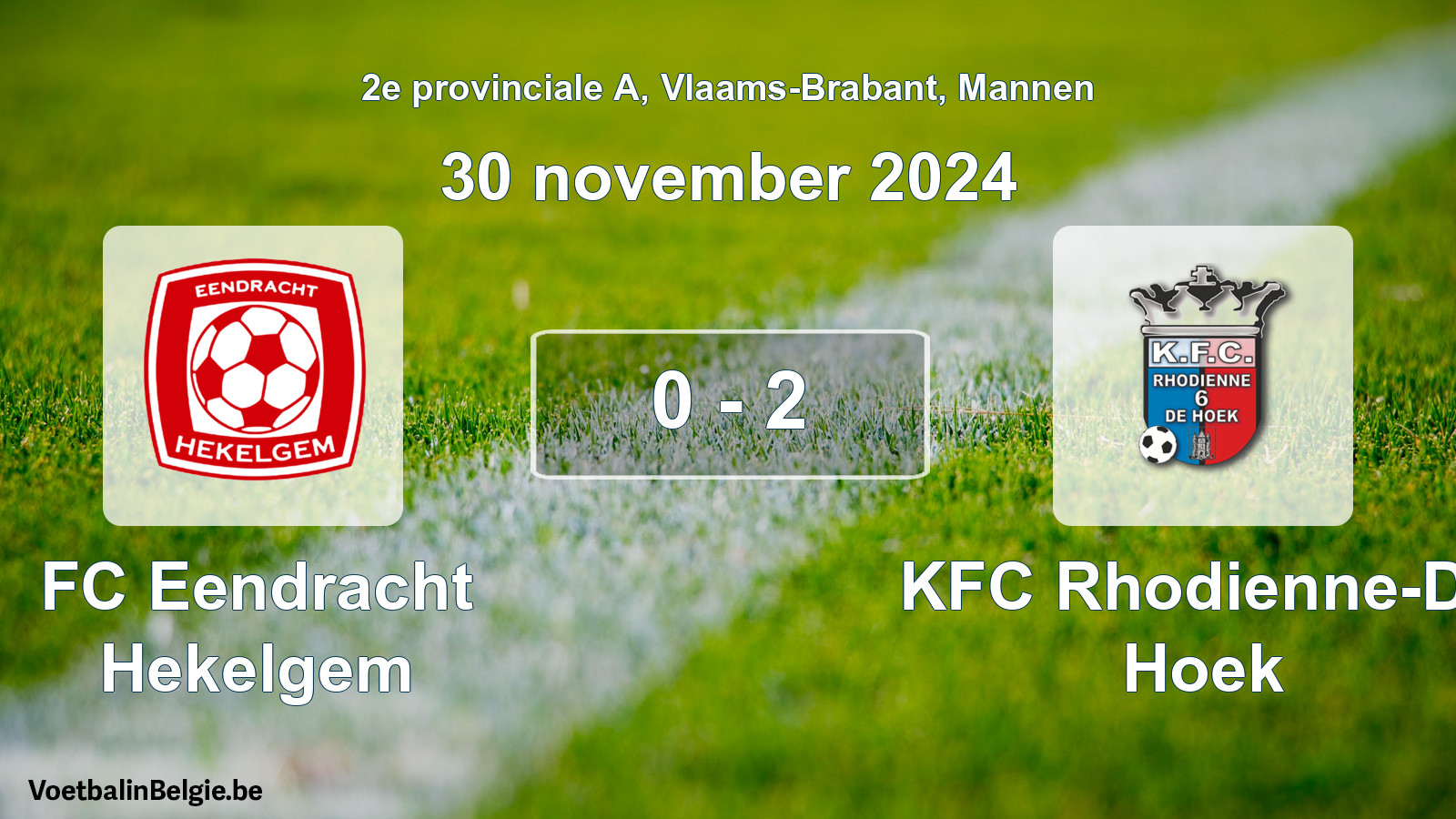Gespeelde wedstrijd mannenvoetbal: FC Eendracht Hekelgem - KFC Rhodienne-De Hoek 0 - 2 (30 november 2024)