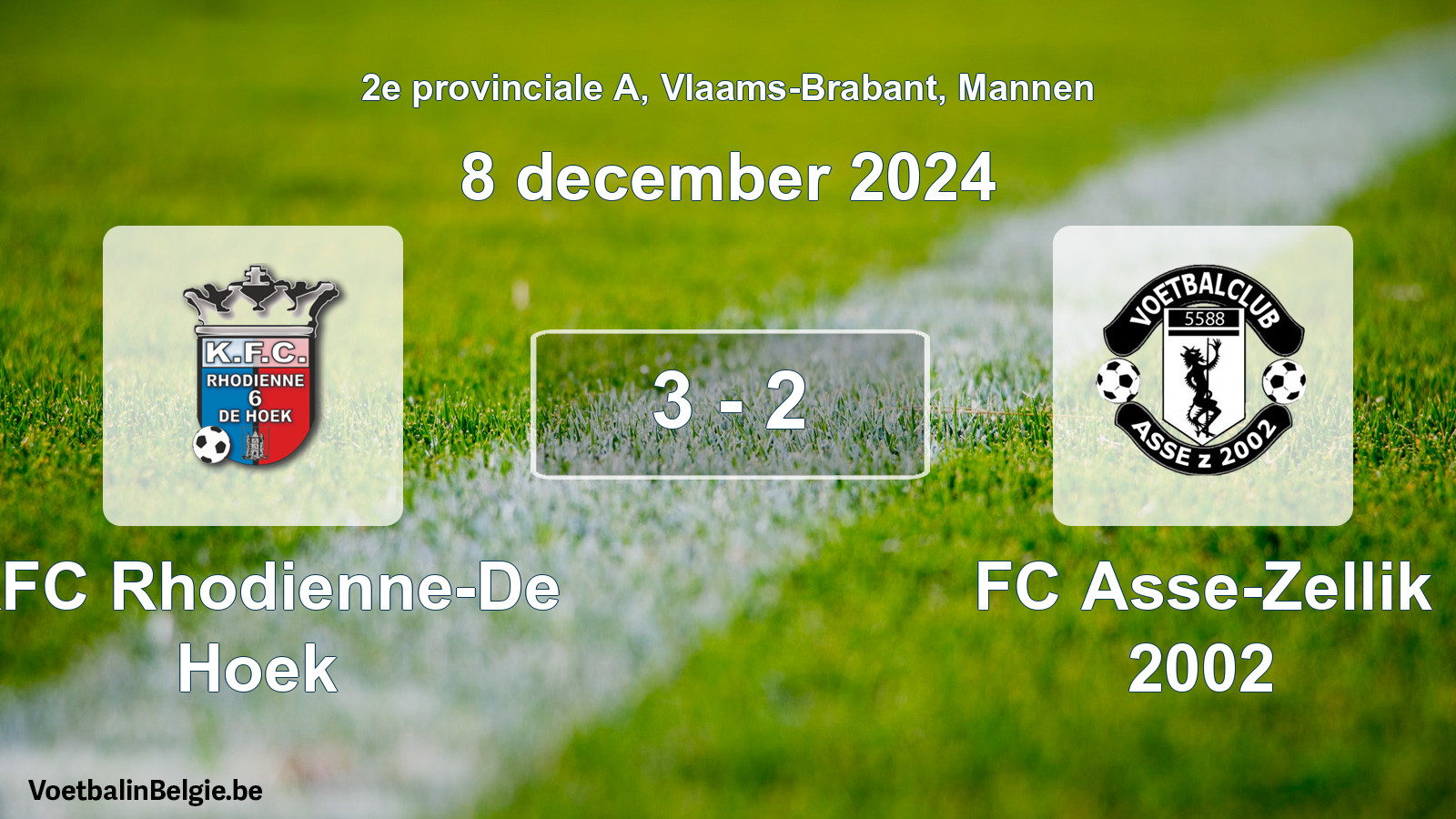 Gespeelde wedstrijd mannenvoetbal: KFC Rhodienne-De Hoek - FC Asse-Zellik 2002 3 - 2 (8 december 2024)