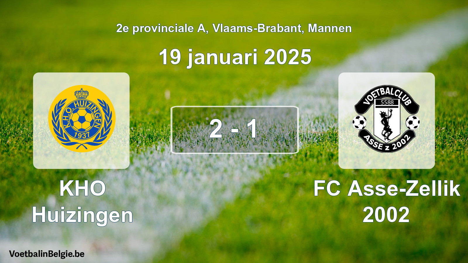 Gespeelde wedstrijd mannenvoetbal: KHO Huizingen - FC Asse-Zellik 2002 2 - 1 (19 januari 2025)