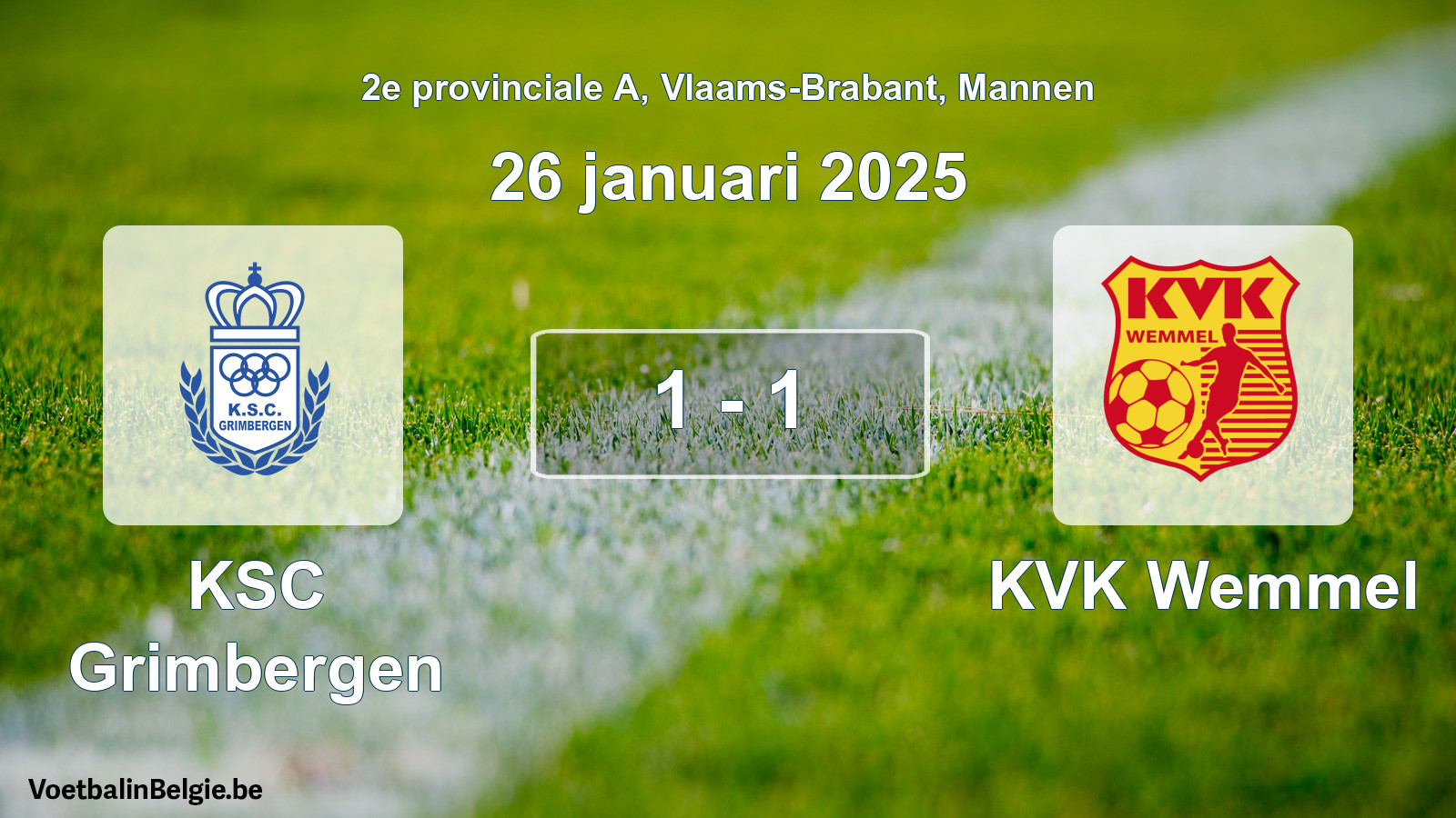 Gespeelde wedstrijd mannenvoetbal: KSC Grimbergen - KVK Wemmel 1 - 1 (26 januari 2025)