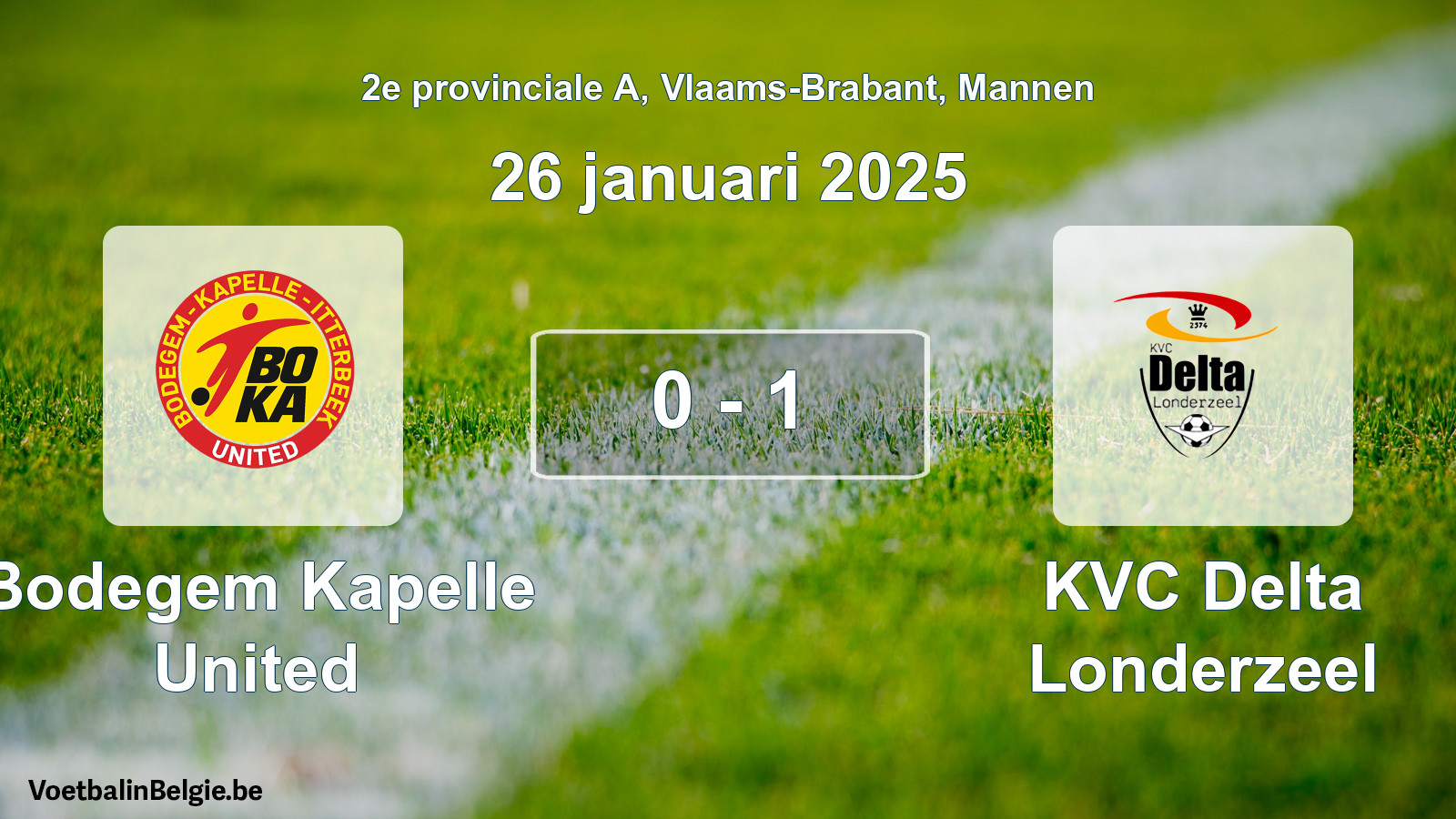 Gespeelde wedstrijd mannenvoetbal: Bodegem Kapelle United - KVC Delta Londerzeel 0 - 1 (26 januari 2025)