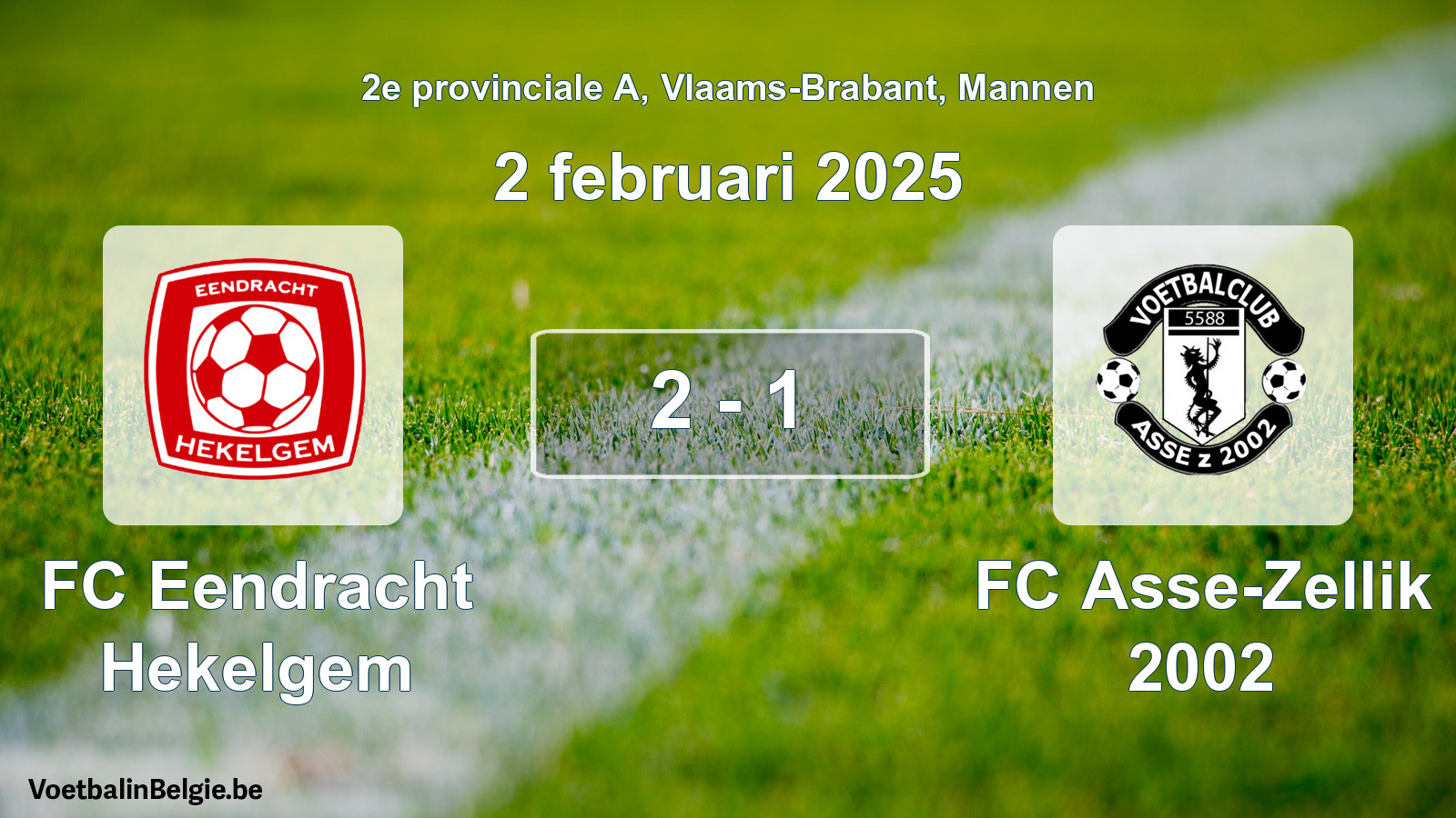 Gespeelde wedstrijd mannenvoetbal: FC Eendracht Hekelgem - FC Asse-Zellik 2002 2 - 1 (2 februari 2025)