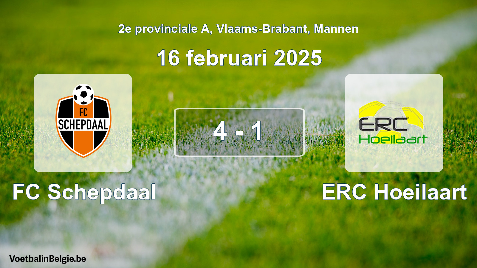 Gespeelde wedstrijd mannenvoetbal: FC Schepdaal - ERC Hoeilaart 4 - 1 (16 februari 2025)