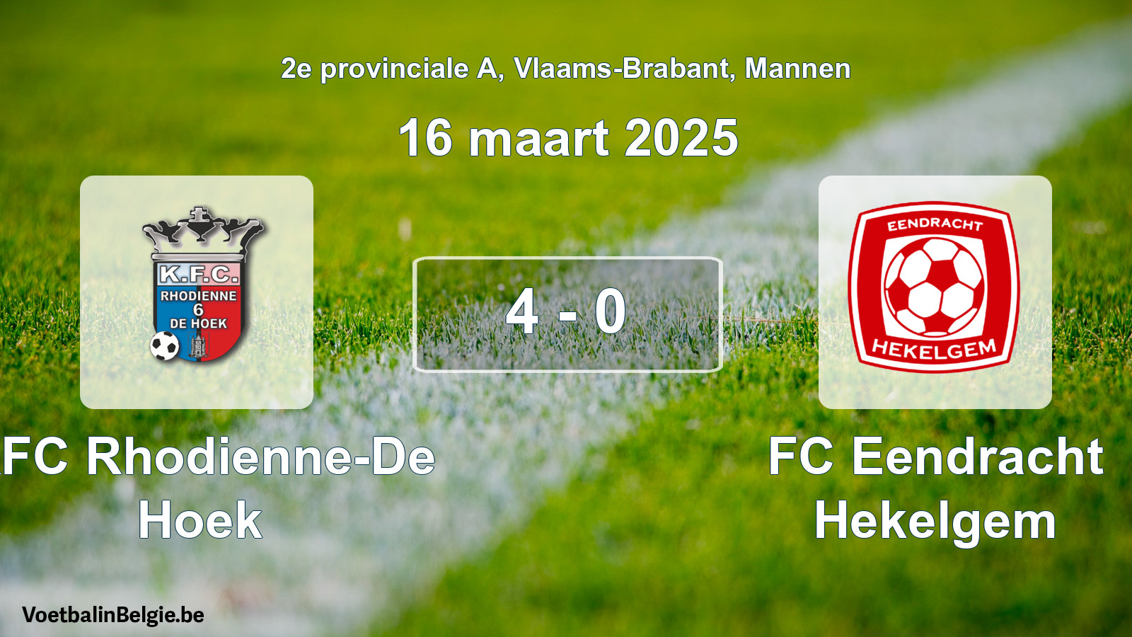Gespeelde wedstrijd mannenvoetbal: KFC Rhodienne-De Hoek - FC Eendracht Hekelgem 4 - 0 (16 maart 2025)