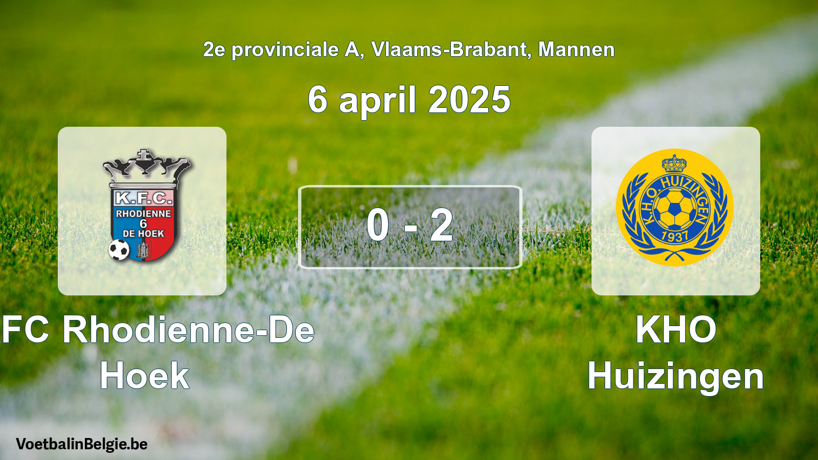 Gespeelde wedstrijd mannenvoetbal: KFC Rhodienne-De Hoek - KHO Huizingen 0 - 2 (6 april 2025)