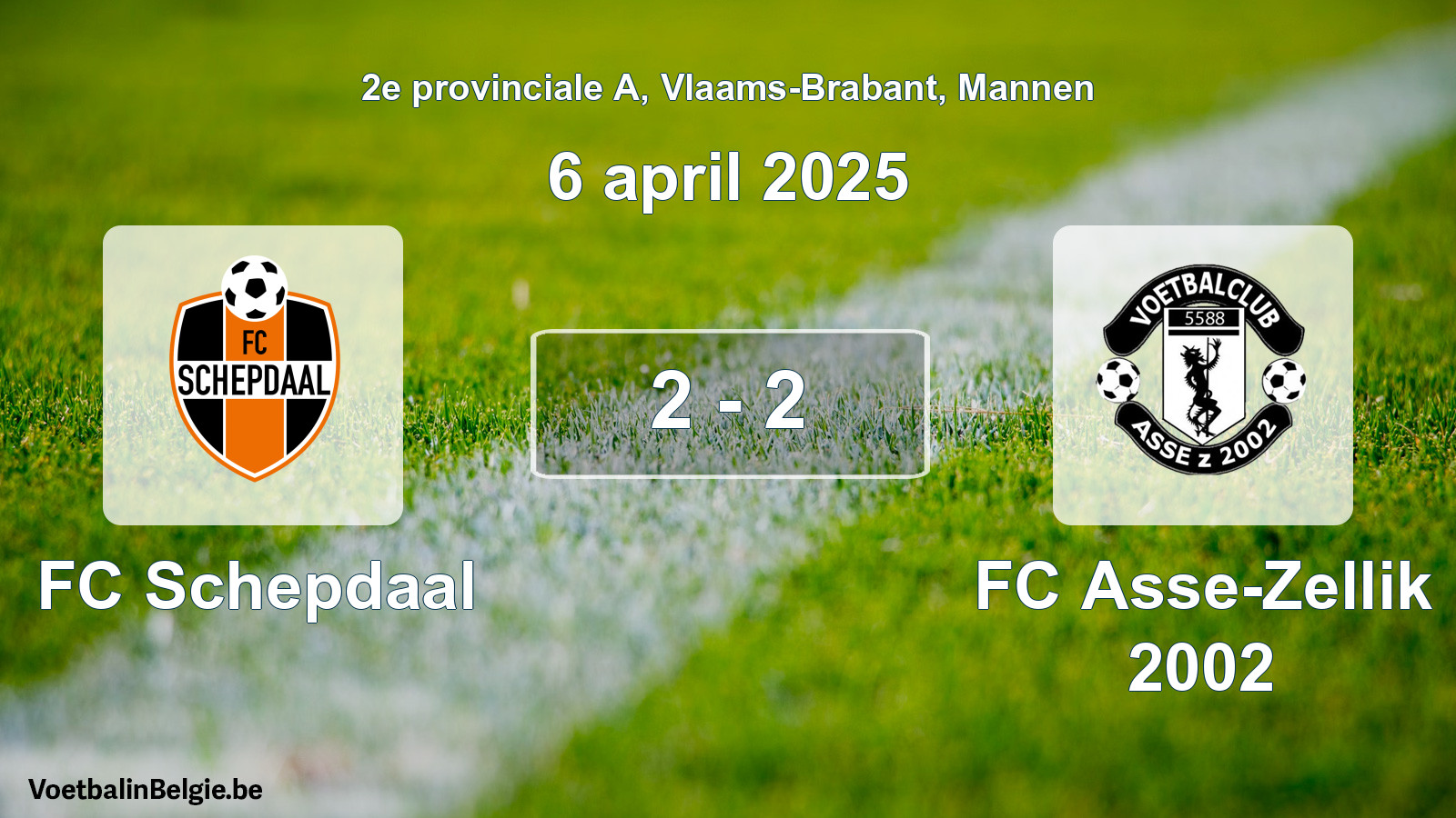 Gespeelde wedstrijd mannenvoetbal: FC Schepdaal - FC Asse-Zellik 2002 2 - 2 (6 april 2025)