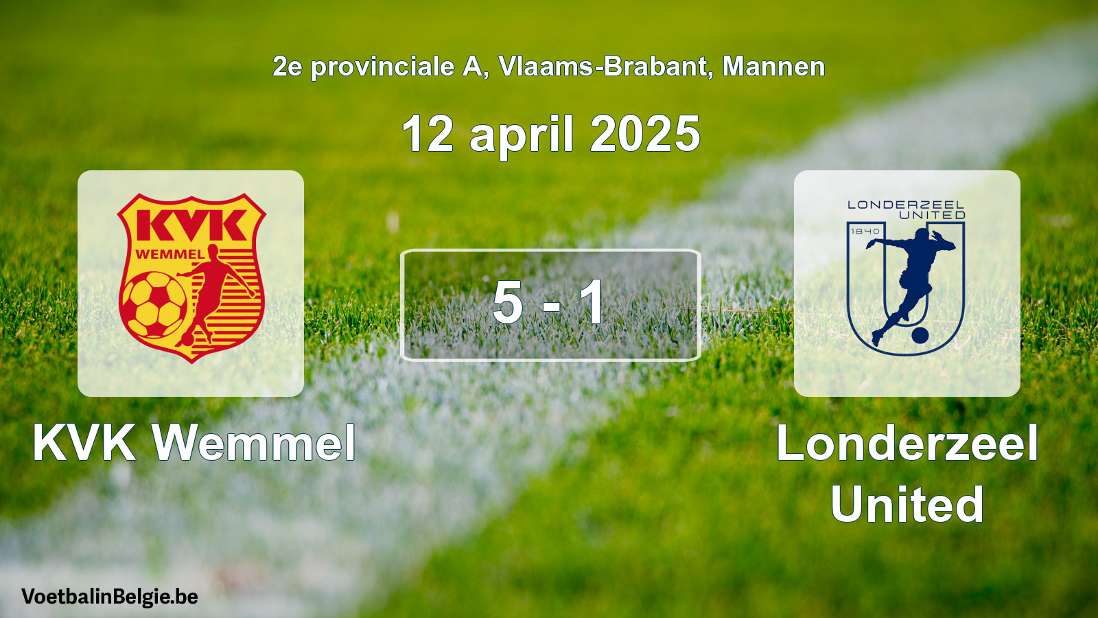 Gespeelde wedstrijd mannenvoetbal: KVK Wemmel - Londerzeel United 5 - 1 (12 april 2025)