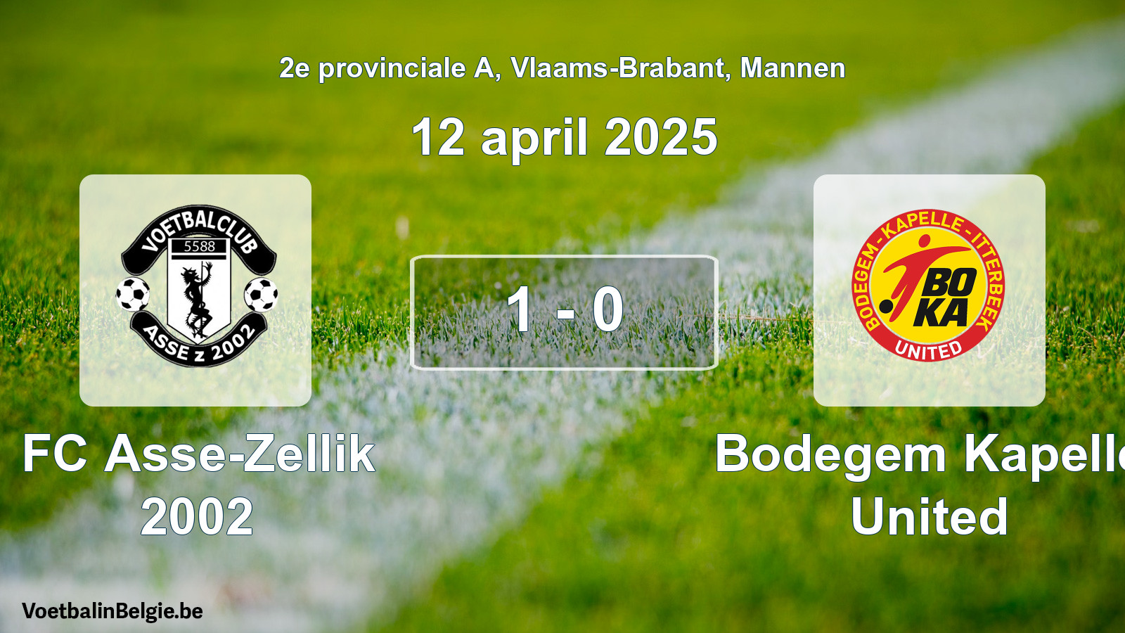Gespeelde wedstrijd mannenvoetbal: FC Asse-Zellik 2002 - Bodegem Kapelle United 1 - 0 (12 april 2025)