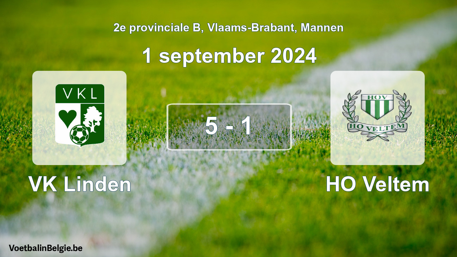 Gespeelde wedstrijd mannenvoetbal: VK Linden - HO Veltem 5 - 1 (1 september 2024)