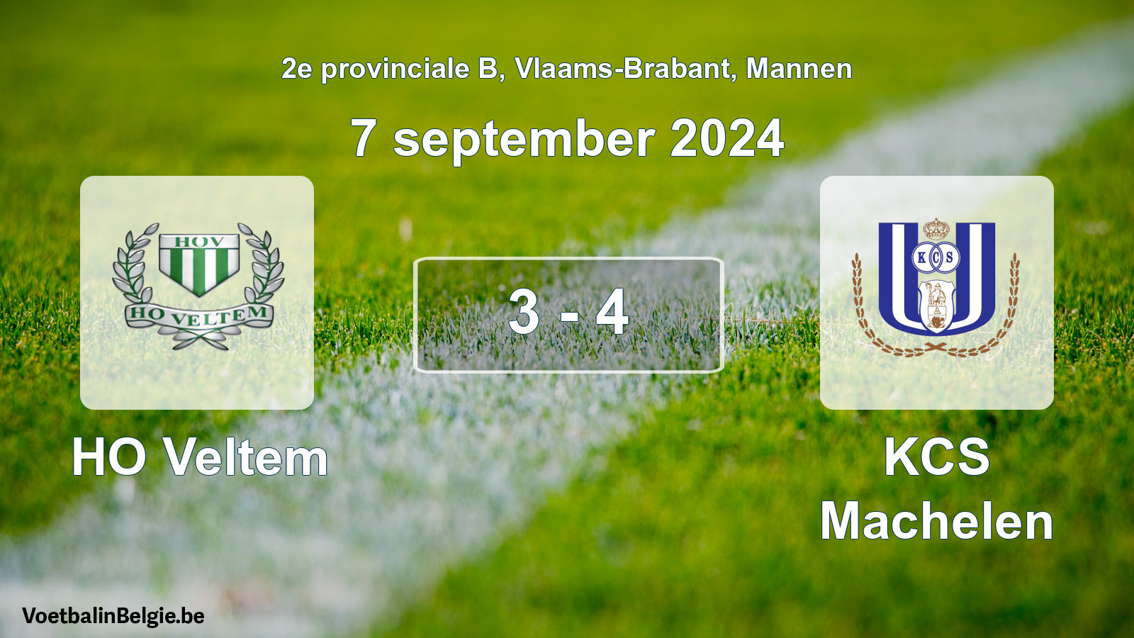 Gespeelde wedstrijd mannenvoetbal: HO Veltem - KCS Machelen 3 - 4 (7 september 2024)