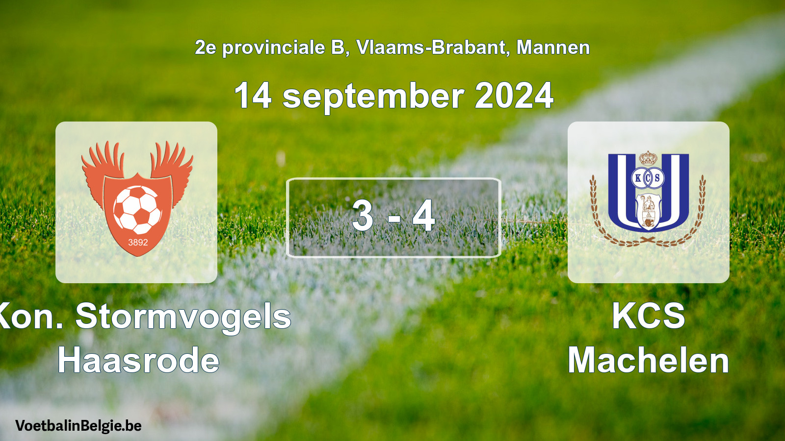 Played match men football: Kon. Stormvogels Haasrode - KCS Machelen 3 - 4 (14 September 2024)