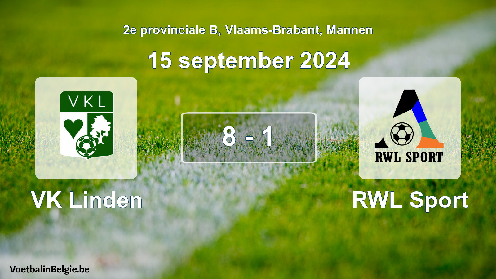 Gespeelde wedstrijd mannenvoetbal: VK Linden - RWL Sport 8 - 1 (15 september 2024)