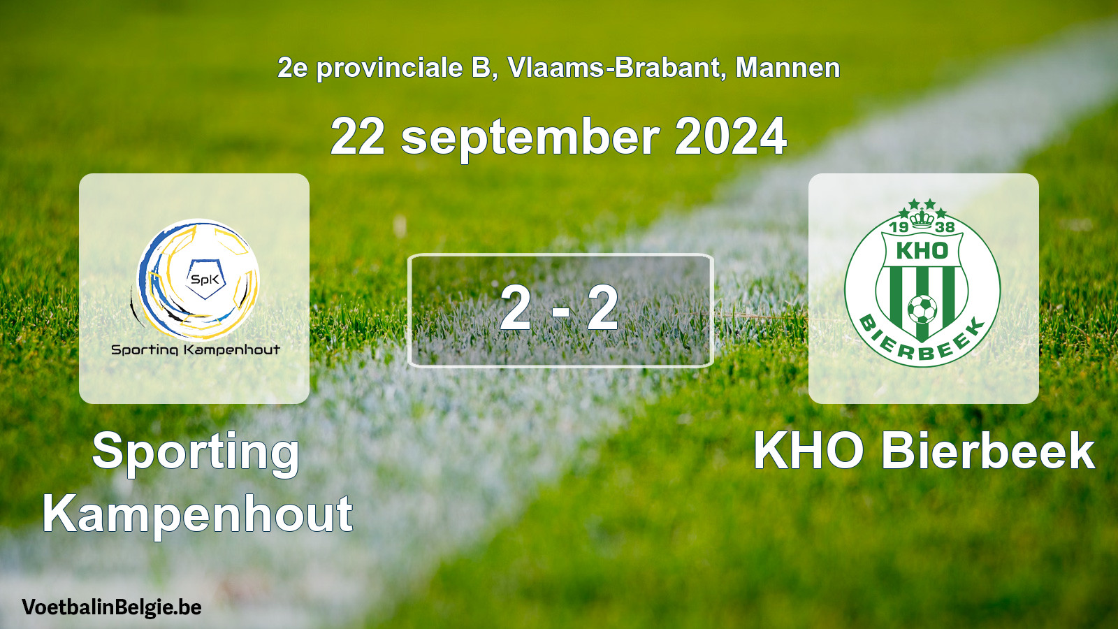 Gespeelde wedstrijd mannenvoetbal: Sporting Kampenhout - KHO Bierbeek 2 - 2 (22 september 2024)