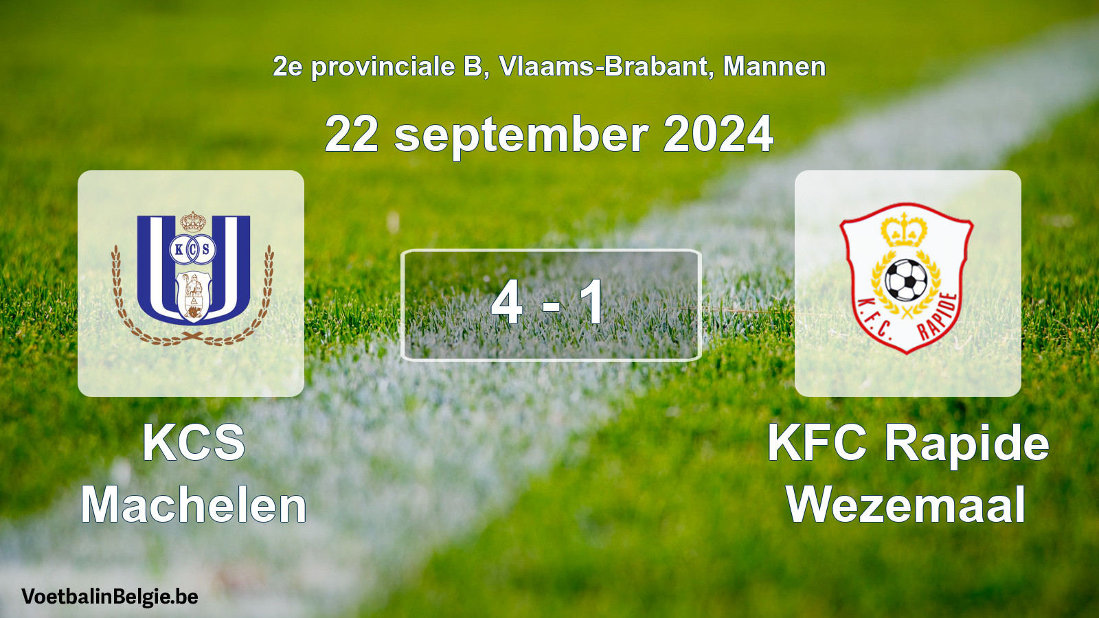 Gespeelde wedstrijd mannenvoetbal: KCS Machelen - KFC Rapide Wezemaal 4 - 1 (22 september 2024)