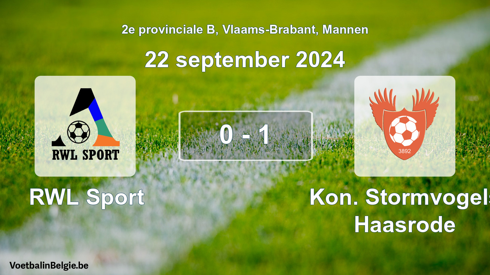Gespeelde wedstrijd mannenvoetbal: RWL Sport - Kon. Stormvogels Haasrode 0 - 1 (22 september 2024)