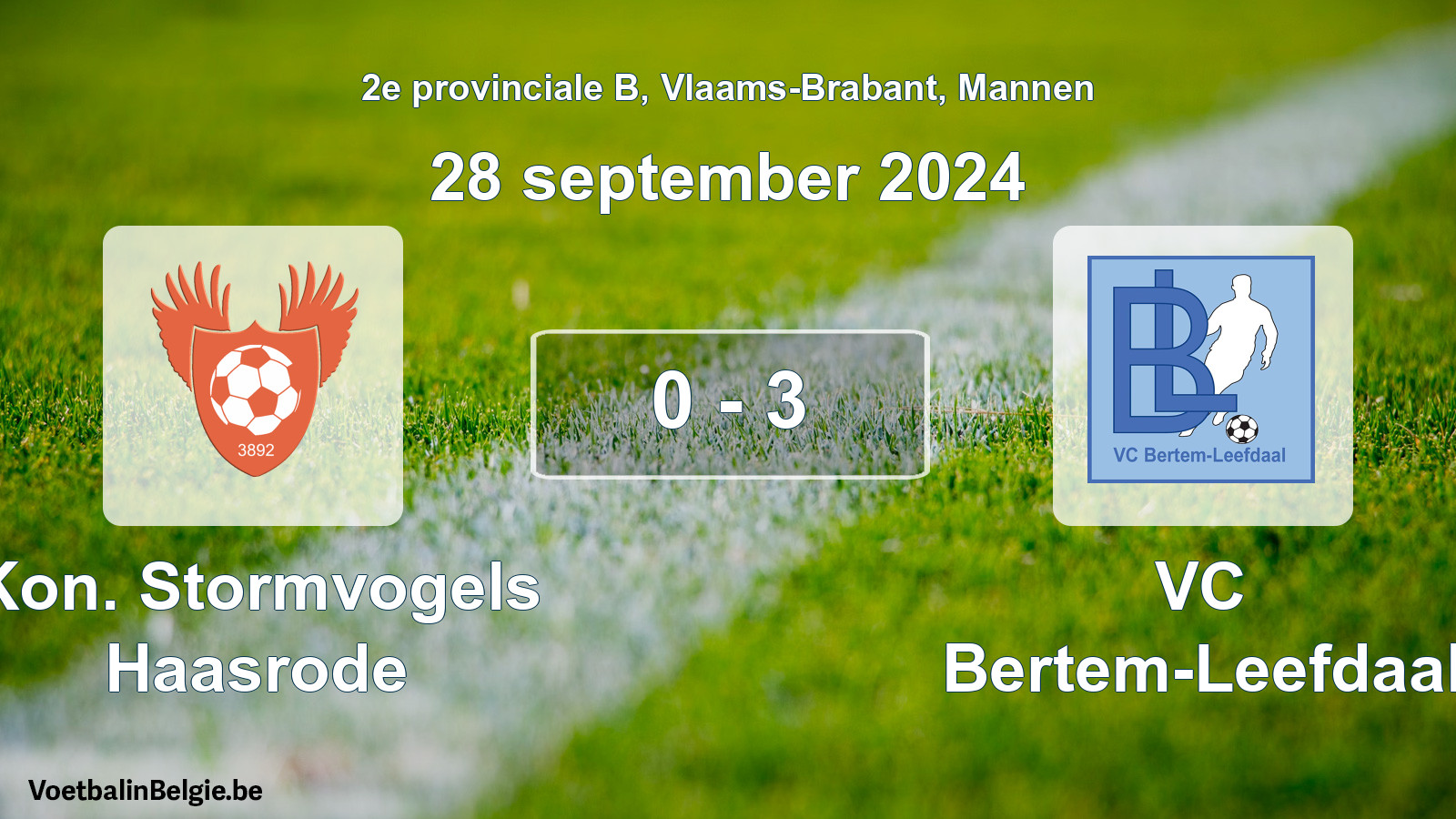 Gespeelde wedstrijd mannenvoetbal: Kon. Stormvogels Haasrode - VC Bertem-Leefdaal 0 - 3 (28 september 2024)