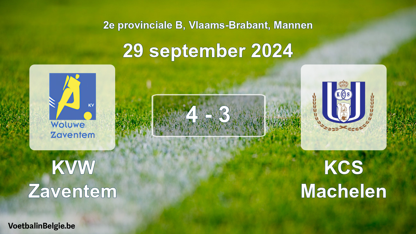 Gespeelde wedstrijd mannenvoetbal: KVW Zaventem - KCS Machelen 4 - 3 (29 september 2024)