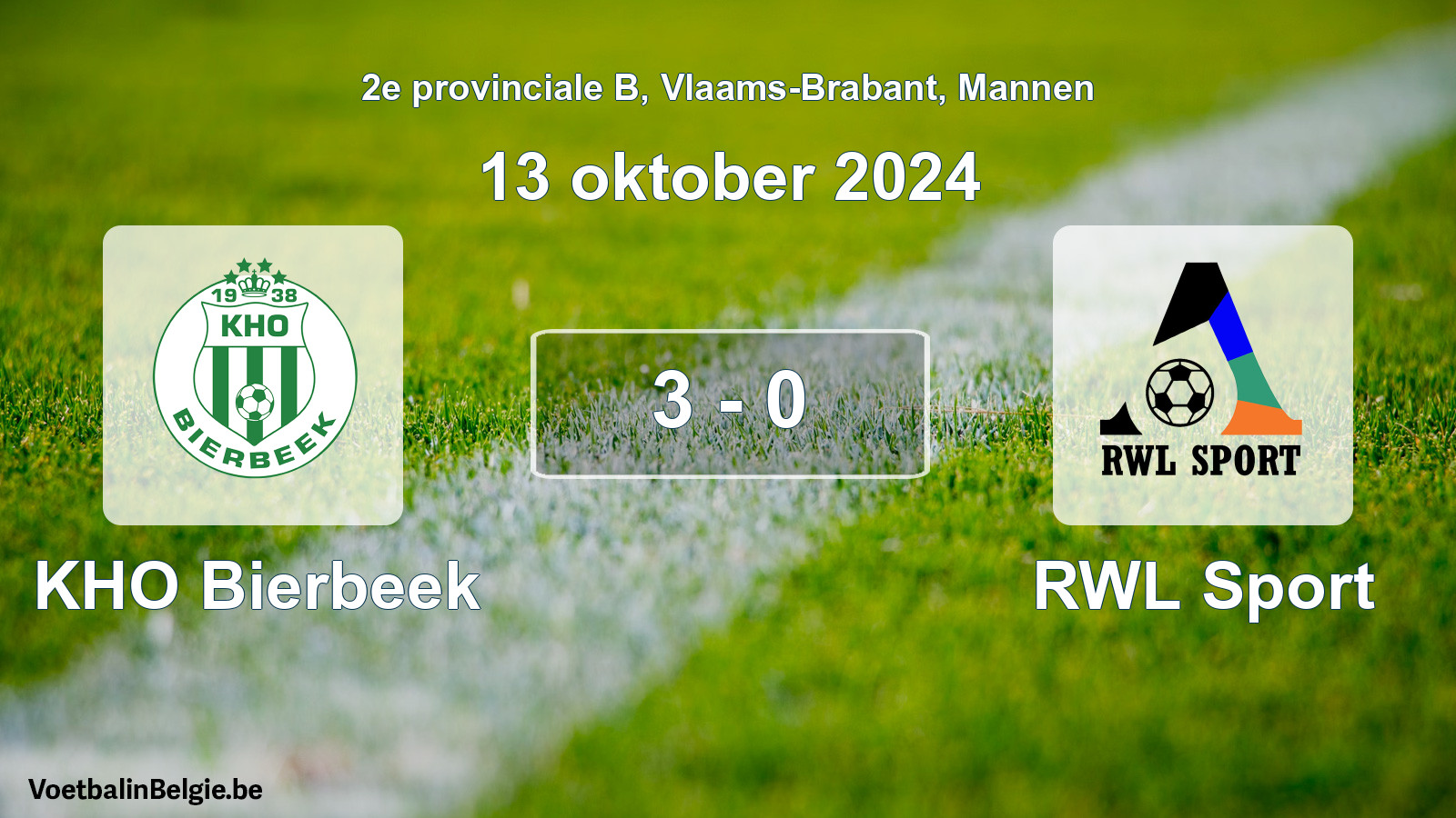 Gespeelde wedstrijd mannenvoetbal: KHO Bierbeek - RWL Sport 3 - 0 (13 oktober 2024)