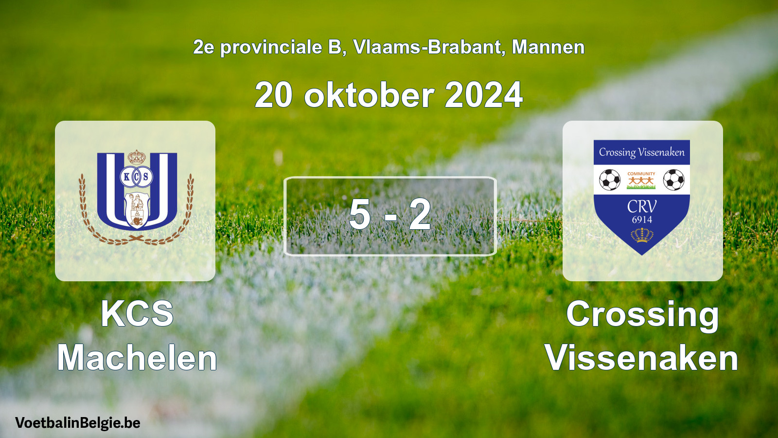 Gespeelde wedstrijd mannenvoetbal: KCS Machelen - Crossing Vissenaken 5 - 2 (20 oktober 2024)