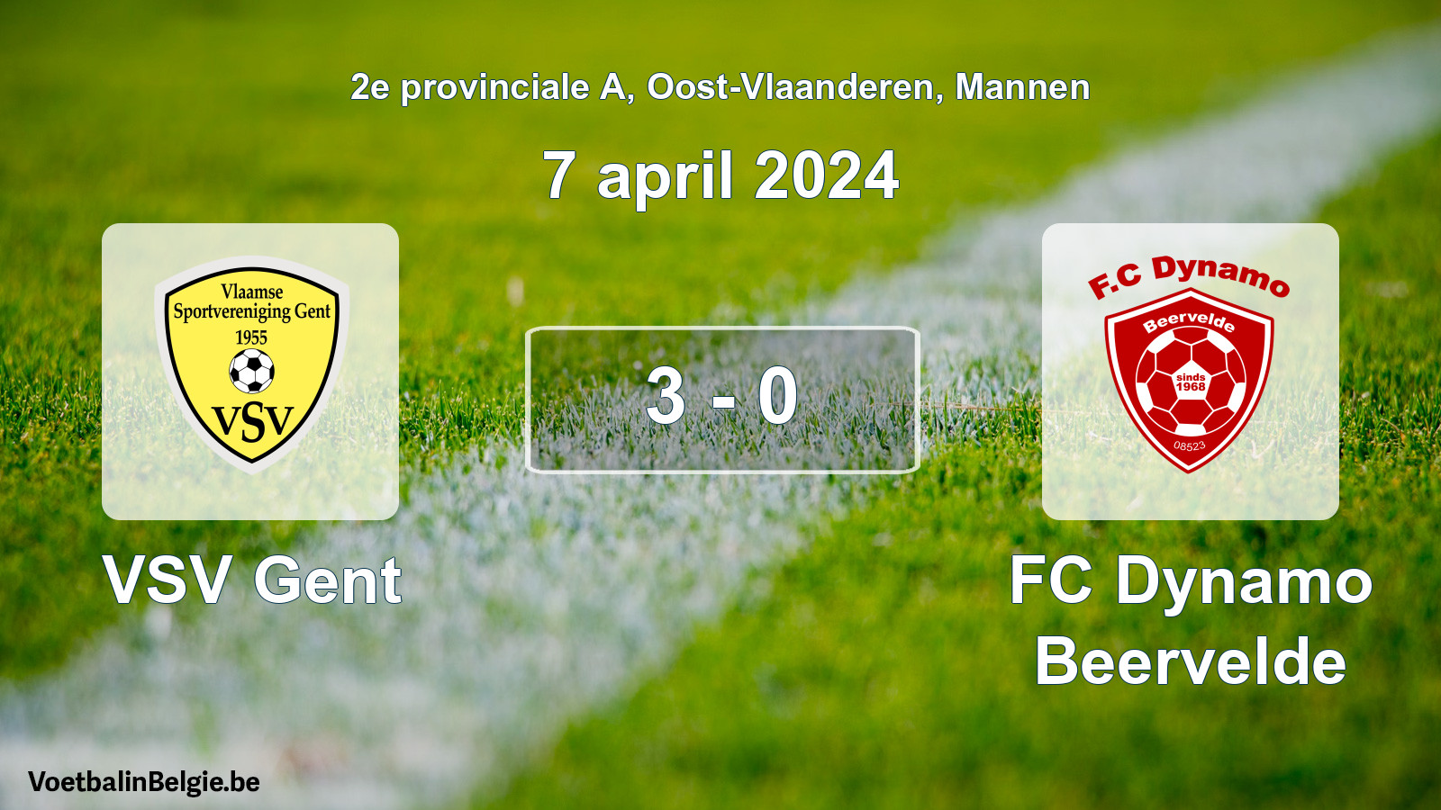 Gespeelde wedstrijd mannenvoetbal: VSV Gent - FC Dynamo Beervelde 3 - 0 (7 april 2024)